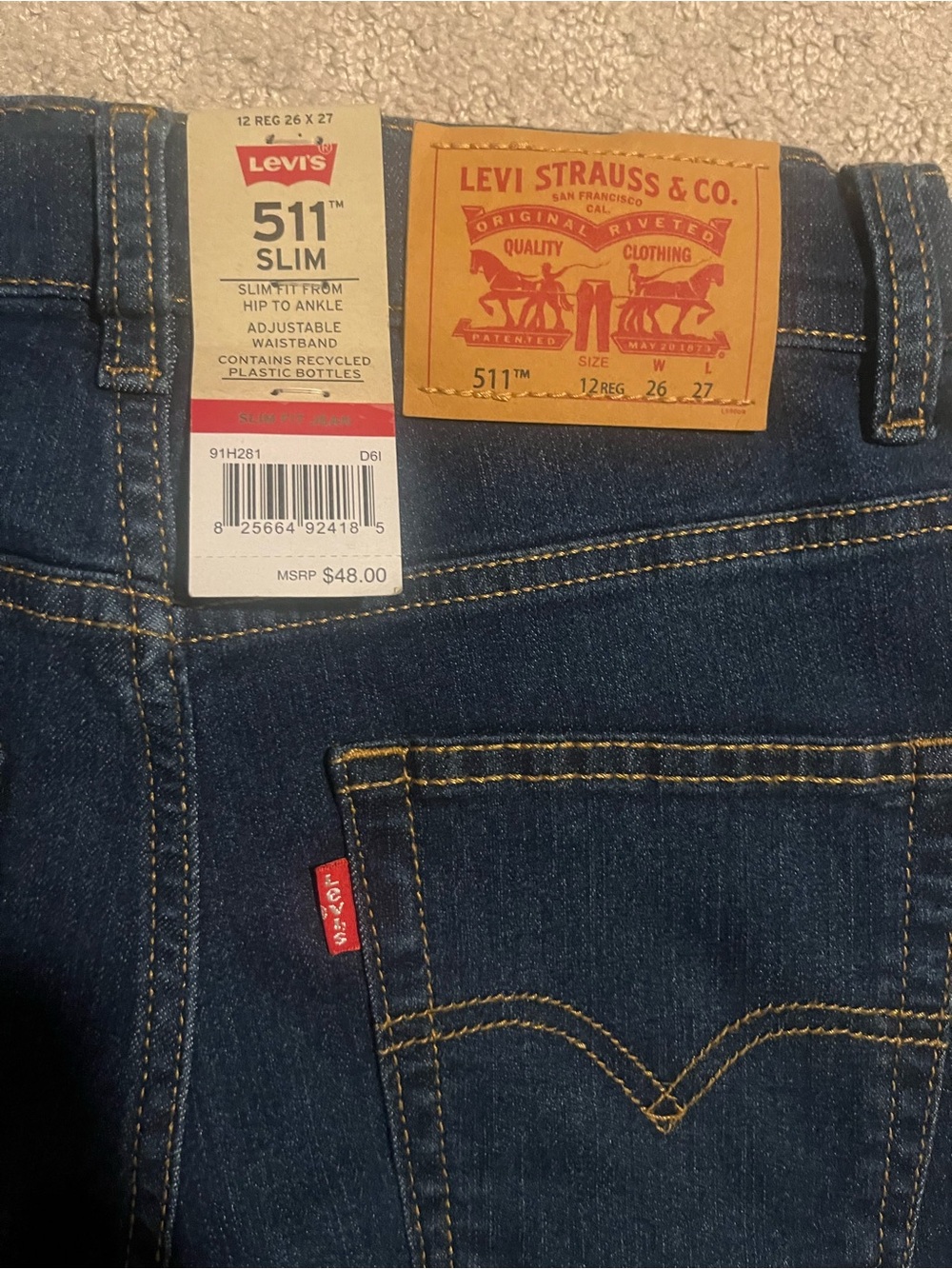 Levi's 511 Slim Boys Jeans - Dark Blue size 12 adjustable waist